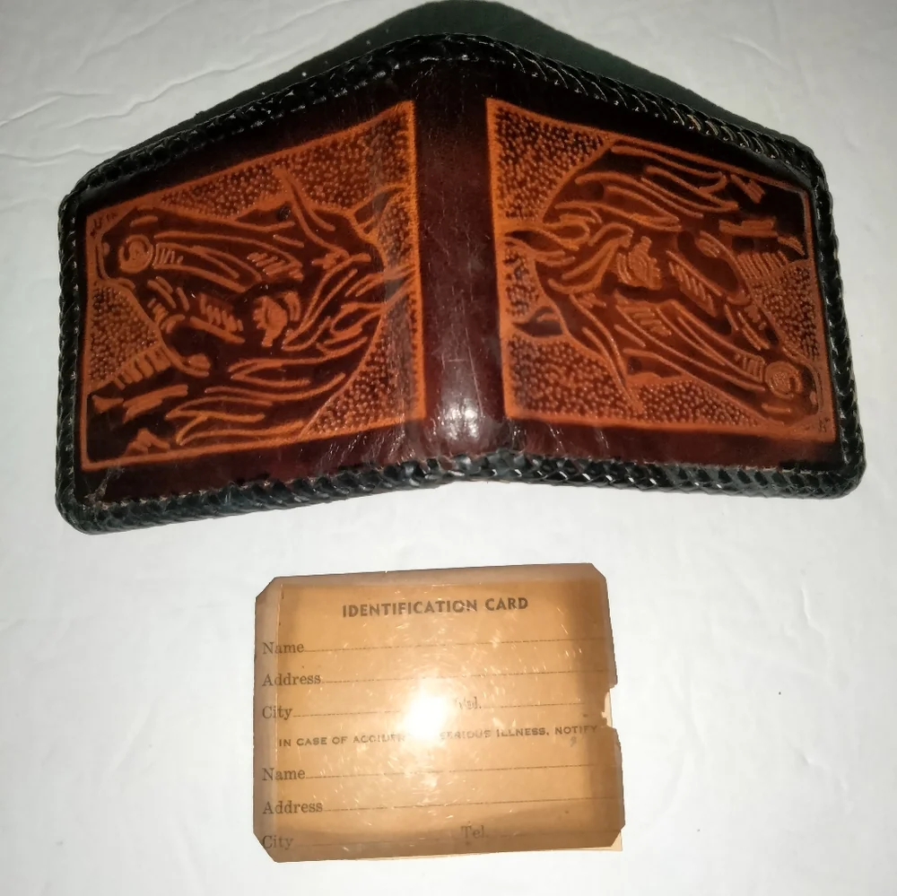 Vintage Handmade (Brown) Leather Equestrian Embossed Men's Wallet (Like New)